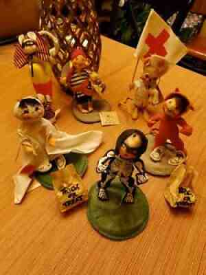 6 ANNA LEE Halloween Dolls 8" Devil skeleton Pirate Nurse Mice eating candy
