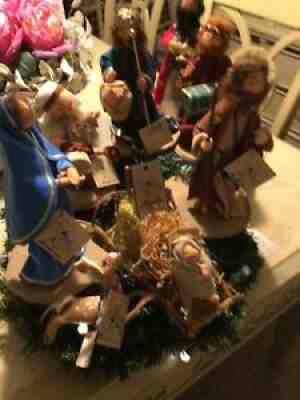 annalee nativity Blessed Mary, Joseph, Baby Jesus in cradle, deer, 3 wiseman. Â Â 