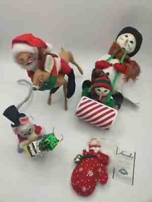 Vintage Annalee Christmas LOT OF 4 Santa Reindeer Snowmen Sled Kitten Mouse