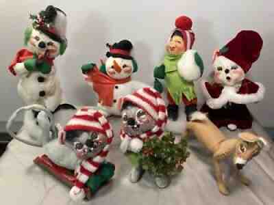 Annalee Mobilitee Dolls Christmas Snowman Deer Mouse Cat Child Lot Vintage