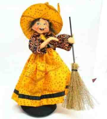 Annalee Dolls 9" Halloween Witch w/ Broom Orange Glitter Polka Dot NEW #301711