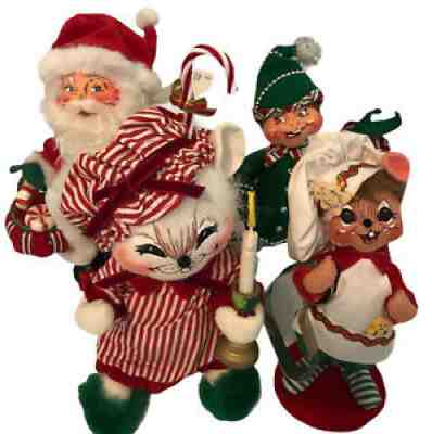 4 Annalee Christmas Peppermint Santa , Chef & Mrs Tuckered Mouse, Elf NOS