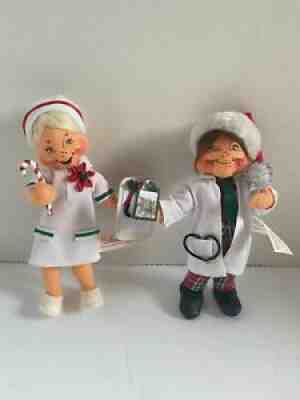 Vintage Annalee Christmas Kid dolls - Doctor and Nurse 5" 2002