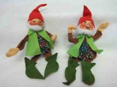 1979 ANNALEE Mobilitee Bearded Christmas Elf Dolls, Hand-painted face 8-11"