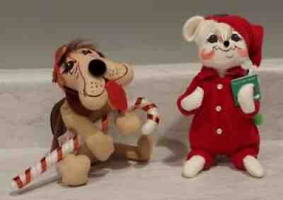 Annalee 2006 Christmas 6" "Tuckered" Mouse and 1999 "Waldo's 1st Cmas" Dog NWTs