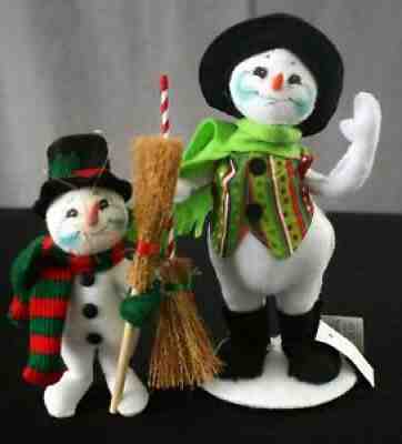 (2) ANNALEE SNOWMEN 9IN Jolly Lolli Snowman & 5IN Classic Snowman Ornament