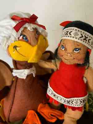 Vintage Annalee Thansgivings Doll Native American Girl Hugging Turkey So CuTe!