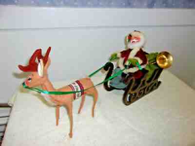 ANNALEE 1988 Victorian Christmas 7" SANTA IN SLEIGH and REINDEER #6820