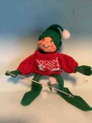 Annalee s Skiing Boy Doll 1957 1984 Vintage green body red sweater Elf on skies
