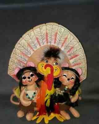 Annalee Thanksgiving 2007 "Let's Talk Turkey" Indian Mice /Turkey Trio FREE SHIP