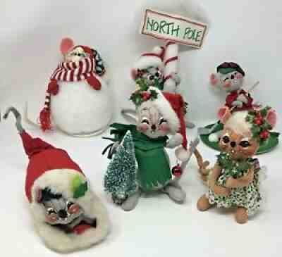6 ANNALEE Christmas Mouse Dolls 1965-2000 In Stocking North Pole Golfer Snowman