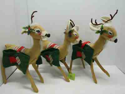 3 OLD ANNALEE THORNDIKE CHRISTMAS FLEXIABLE REINDEER HOLIDAY DECO STUFFED ANIMAL