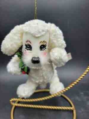 Annalee Doll White Poodle Dog with Christmas Wreath Ornament 4 Inch 2004 Rare