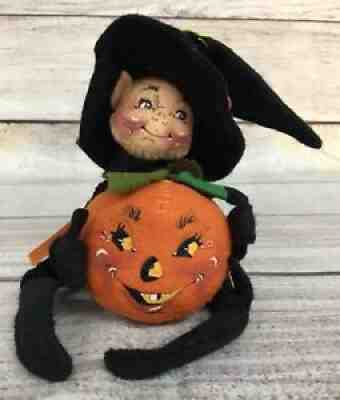 Retired Vintage Annalee Doll Halloween Elf Witch w/ Mini Jack-O-Lantern Pumpkin
