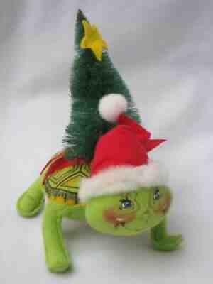 2000 Annalee Doll CHRISTMAS green Figure TIMMY TURTLE IN SANTA HAT w/TREE Rare