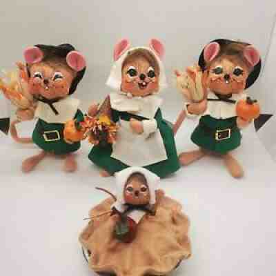 Thanksgiving 4X 2007 Annalee Pilgrim Girl Boy Horn Corn Cherry Pie Lot