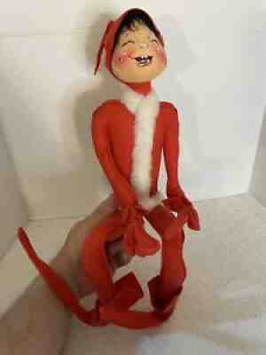 ANNALEE ELF #1954 - LARGE! 18 1 2 ?Vintage Red Christmas Elf - Posable Mobilitee