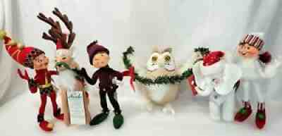ANNALEE CHRISTMAS DOLLS Lot of 6 ~ 3 Elves, 1 Reindeer, Owl and Elephant