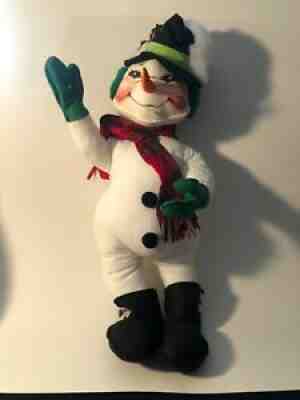 1994 Annalee Snowman Plaid Scarf Green Ear Muffs Posable Large Approximately 32