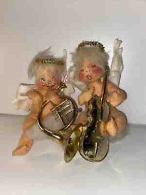 Vintage 1956 And 1985 Annalee Dolls Angels Cherubs On Clouds With Instruments 7â?