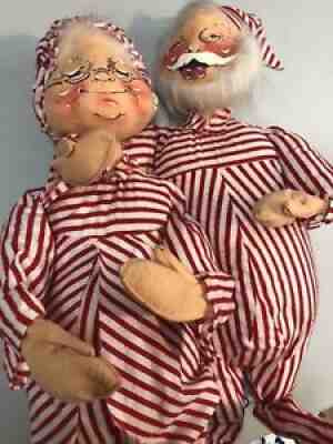 Vintage 1971 Annalee Mr. & Mrs. Santa Claus 25â? Mobilitee Dolls Striped Pjâ??s