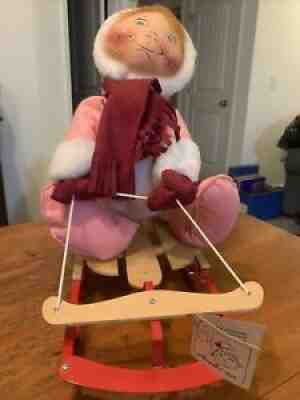 Vintage 1990 Annalee Dolls Christmas Winter Sledding 18" With Tags