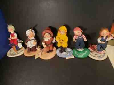 ANNALEE Doll Reading School Girl Yellow Raincoat Naughty Boy Set of 6 Vintage