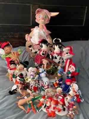 Lot of ANNALEE Dolls Santa Mrs. Claus Easter Cow Knee Huggers Elf Mice Reindeer