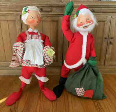 Vintage 1966 Pair Large 31â? Annalee Mobilitee Dolls Mr. & Mrs. Claus Christmas