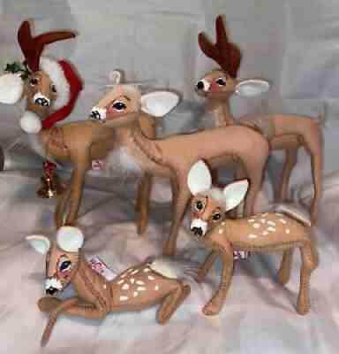 Lot of 5 Annalee Christmas Reindeer Deer Family Christmas Doe Buck Santa Hat