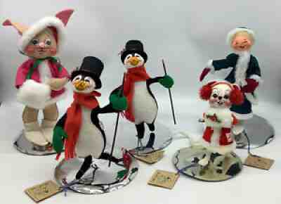 5 Vintage Annalee Ice skating Dolls Open Eyes 1991-1993 With Tags 7 ? 11 ?