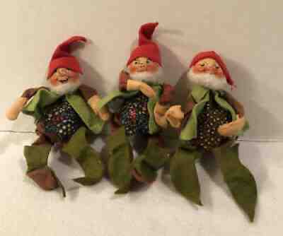 Lot of 3 Vintage 1963 Annalee Mobilitee Bearded Christmas Elf Gnome Doll Xmas 7"