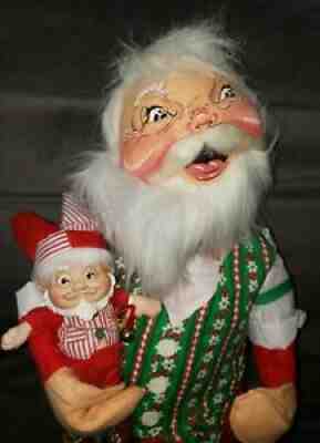 XLarge Vintage ANNALEE CHRISTMAS SANTA 30" HOLDING ELF DOLL 1983