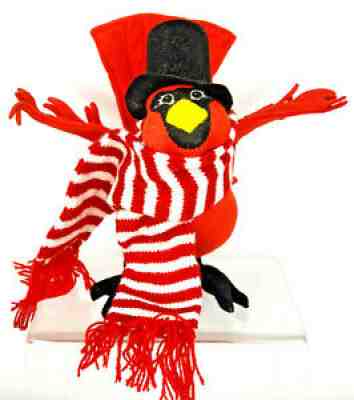 Annalee Doll 8â? Red Cardinal Bird w/Top Hat & Oversized Striped Scarf 2001 Rare