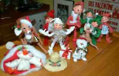 Vintage Annalee Chistmas Figures Lot 0f 10 Elves Snowmen Reindeer 1987-2003 Nice