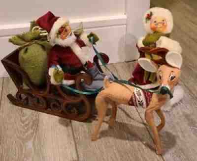 Annalee Victorian Santa with Sleigh & Reindeer & Mrs. Claus 1965, 1963, 1984