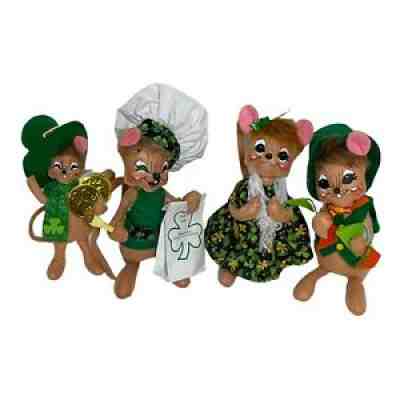 Annalee Dolls Irish Mouse Lot of 4 St. Patrick's Poseable Stuffed Felt Mice 6"