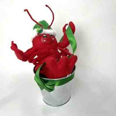 Annalee Doll Lobster in Bucket Christmas 2011 Crayfish Boil Ornament 7â? Tall