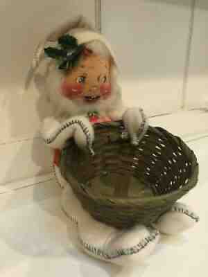 Annalee Elf With Green Basket Vintage From 1970 Sitting 9" High