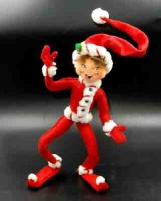 GENUINE ANNALEE 14" COZY CHRISTMAS ELF DOLL W/ RED & WHITE STRIPES FUR TRIM