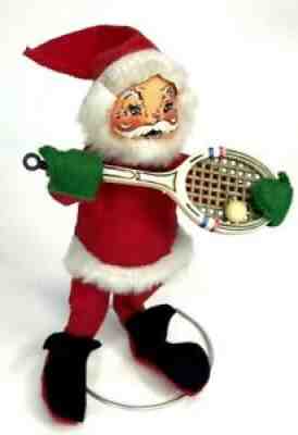 Vintage Annalee Mobilitee Doll Santa Tennis Racket 1971 Christmas Free Stand 8"