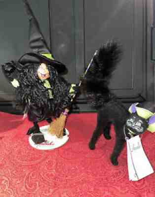 Annalee Dolls Meredith NH 10â?Sparkle Elves Witch #301509 & Black Cat 75th Anniv.