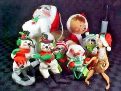 8 Vintage Dolls - Mouse Snowman Bunny Reindeer - Vintage Annalee Christmas