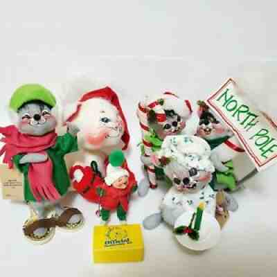 Vintage Annalee Christmas Animal Cat Mouse Skier Pin 1991 Dolls Ornament Lot