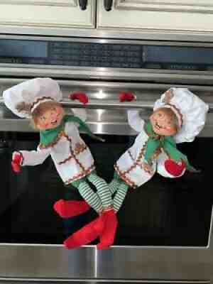 Annalee Made - 2 Posable Chef Elves - 12 Inches Tall Dated 2008 Can Sit Or Hang