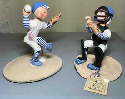 Vintage 1993 Annalee Doll Baseball 9â? Pitcher & 8â? Catcher Set W Tags #9944-9946