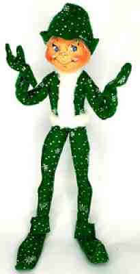 2007 Annalee 14" Green Elf Doll with Snowflakes 751107 Christmas Shelf Sitter