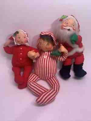Lot Of 3 Annalee Mobilitee Christmas Dolls ~ Mr. & Mrs. Santa clause & PJs Child