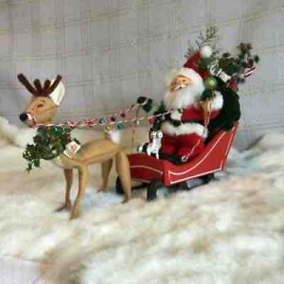 Annalee Santa Claus & sleigh with deer, Jingle bells on reins, (2634)