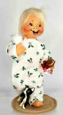 Annalee Christmas Girl With Ceramic Cat And Glass Of Milk & Cookie Rare No date